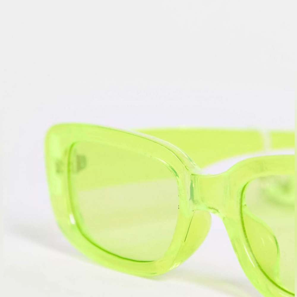 Neon Lime Rectangular Sunglasses with Chain - Picture 3 of 7